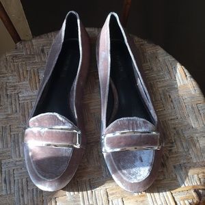 Silver velvet loafers